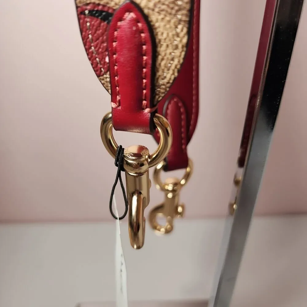 NW Coach CZ021 Purse Strap Tan Signature Leather Brass Cherry Reversible